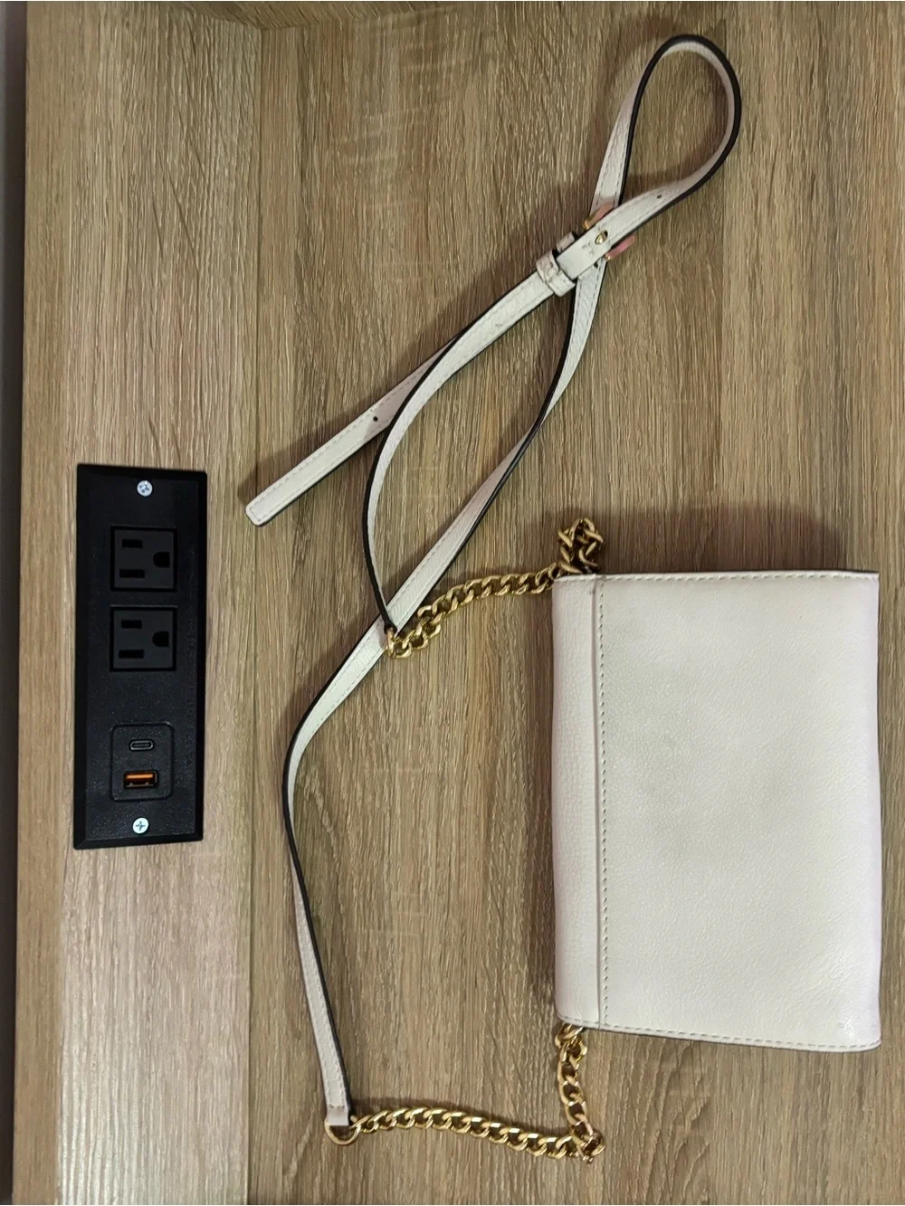 Michael Kors Cream Leather Crossbody with Gold MK Logo